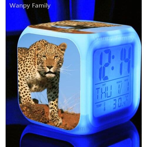 Africa prairie Cheetah Digital Alarm Clock For Childrens room bedroom Desktop Multifunction LED Color Changing Alarm Clocks