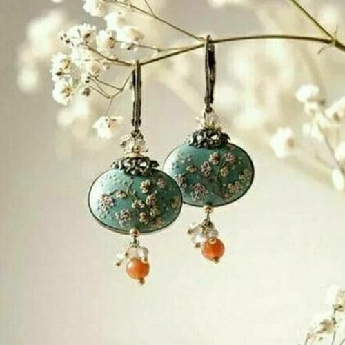 Elegant Wind Chimes Drop Earrings For Women Vintage Jewelry Plum Embroidered Purse Dangle Tassel Earrings For Women O3D267