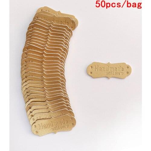 50Pcs 41x16mm Handmade Tags Handmade Faux Leather Knitting Label For Clothes Handmade With Love PU Label For Bag Sew Accessories