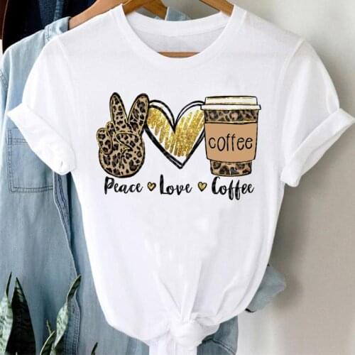 T-shirts Short Sleeve Print Coffee Love Sweet Clothes Women Cartoon Casual Fashion Graphic Tshirt Top O-neck Lady Female Tee