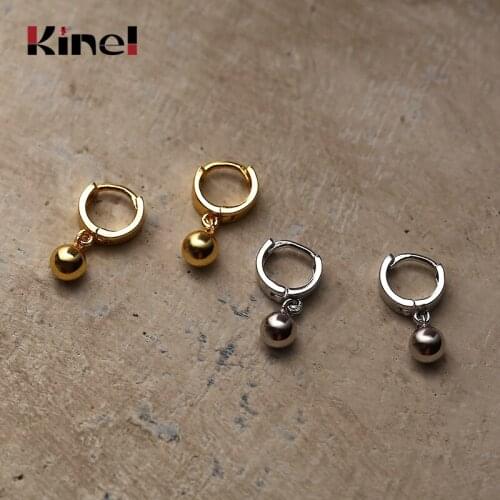 Kinel 2021 Real Silver 925 Jewelry Round Beads Hoop Earrings For Women Party Trendy Minimalist Mini Accessory