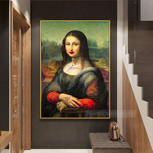 Funny Art Tattooed Mona Lisa Classic Oil Paintings Wall Art Canvas Posters and Prints Da Vinci Famous Artwork for Home Decor