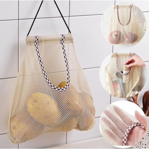 Creative Kitchen Storage Bag Vegetables Garlic Hanging Mesh Plastic Garbage Net Bags And Sundries Organizer Reusable Mesh Bags