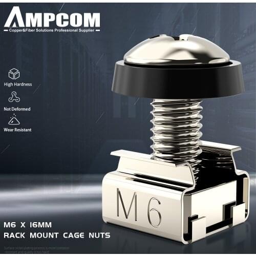 AMPCOM M6 x 16mm Rack Mount Cage Nuts, Screws and Washers for Rack Mount Server Cabinet, Rack Mount Server Shelves, Routers
