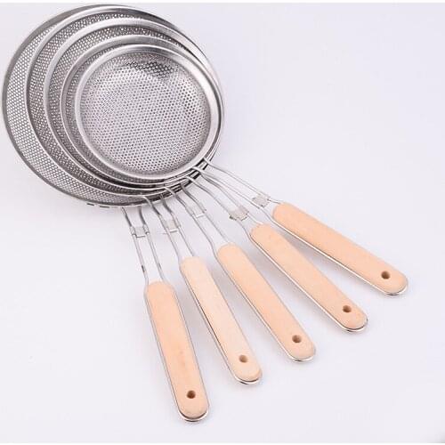 Kitchen Specialty Tools Stainless Steel Mesh Punching Colander Wooden Handle Line Leak Filter Oil Spoon Utensils