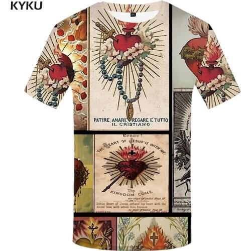 KYKU Jesus T-shirt Men Cross Tshirt Printed Christian Tshirts Casual Flame Anime Clothes Leisure Shirt Print Mens Clothing