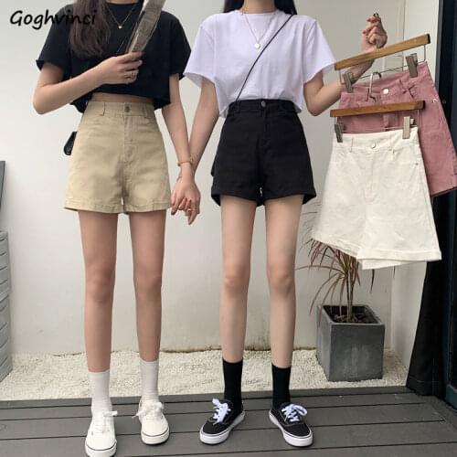 Summer Denim Shorts Women Crimping Solid Students Sweet Preppy Style High Waist Slim Casual Short Trousers Friends Ulzzang Chic