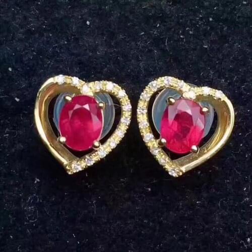 Love Heart Ruby stud earring Natural and real ruby 925 sterling silver Fine jewelry 4*5mm *2pcs gem