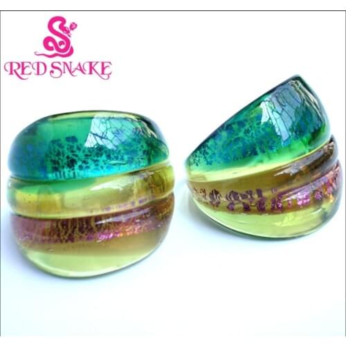 RED SNAKE Fashion Ring Handmade light Green Purple color with foil Translucent Murano Glass Ring
