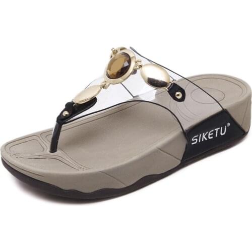 Fashion 2021 Summer Flip Flops Womens Shoes Original National Bohemian Wedge Sandals Plus Size Sandals Rhinestone Shoe for Girls