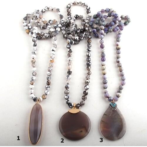 Fashion Jewelry Stones Knotted Drop Stone Pendant Necklaces For Women Ethnic Necklace