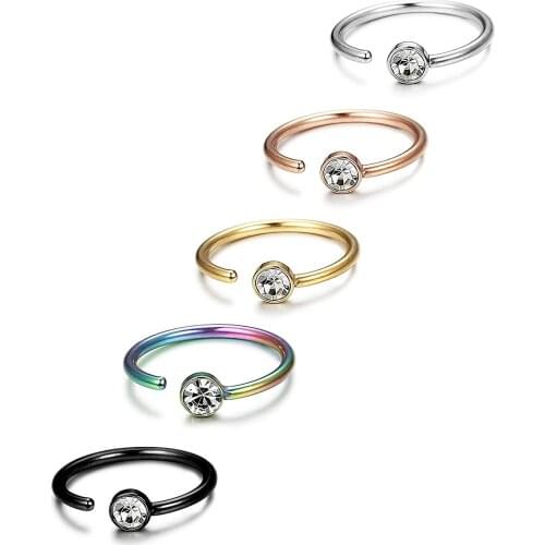 10Pcs Latest Trends Body Piercing C Shape Stainless Steel stone Nose Ring Set Drill Nail False Nose Nose Rings Adorn Article