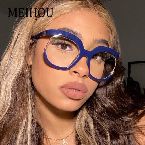Oversized Anti Blue Light Glasses Frame Women Fashion Brand Designer Half frame Decorative Glasses Optical Computer Eyewear