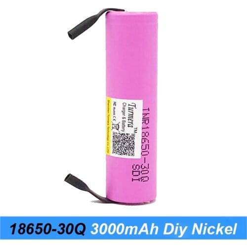 Turmera 15A Soldering Nickel 18650 30Q 3000mAh Battery for 12V 16.8V 18V 25V Electric Drill Screwdriver Batteries and E-bike Use