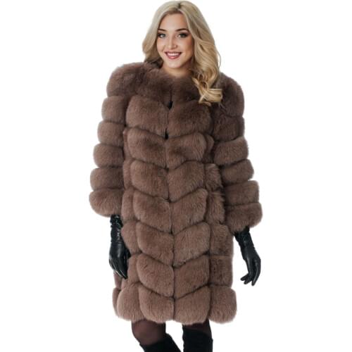 New Medium Long Fake Fox Fur Jacket Women Winter Faux Fox Fur Jackets Woman Warm Artifical Fox Fur Coats Female Ladies Fur