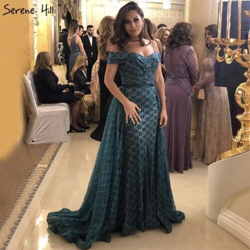 Serene Hill New Off Shoulder Removable Train Sexy Evening Dress 2020 Green Mermaid Fashion Formal Party Wear Gown CLA6362