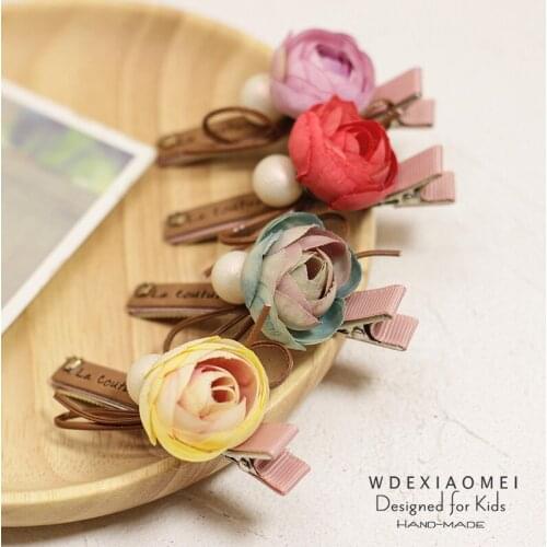 New Kids Hair Accessories Flower Hair Clip Hairpin Fashion Women Girls Hairgrips Cloth Floral Pearl Hair pins Barrettes Headwear