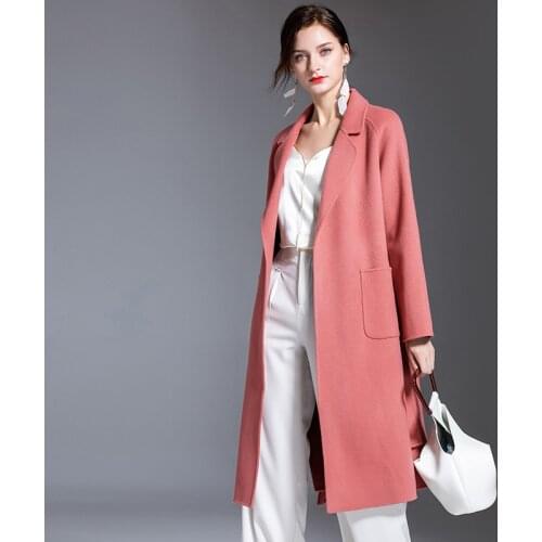 2019 Autumn and winter new wool double-faced overcoat female long cedar pink woolen trench cashmere trench female 198010
