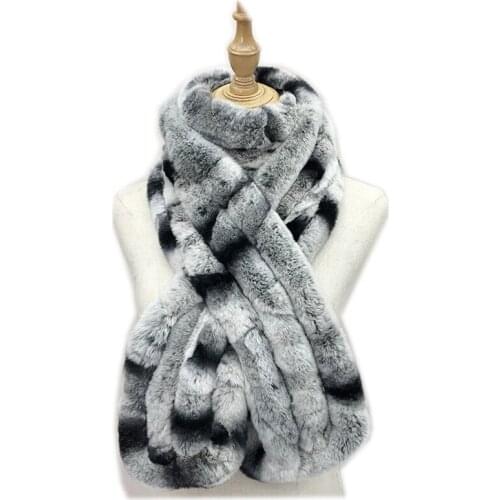 New arrival 80cm long ear neck warmer super nice rex rabbit fur shawl Russian real fluffy fur scarf for winter