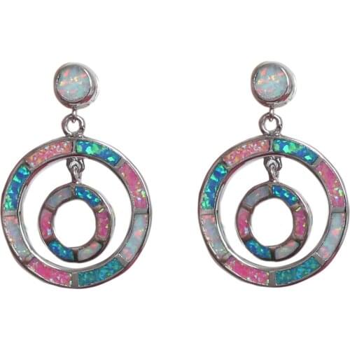New Arrival Unique Blue white Pink Fire Opal Silver Plated Stud Earrings for Women OE301