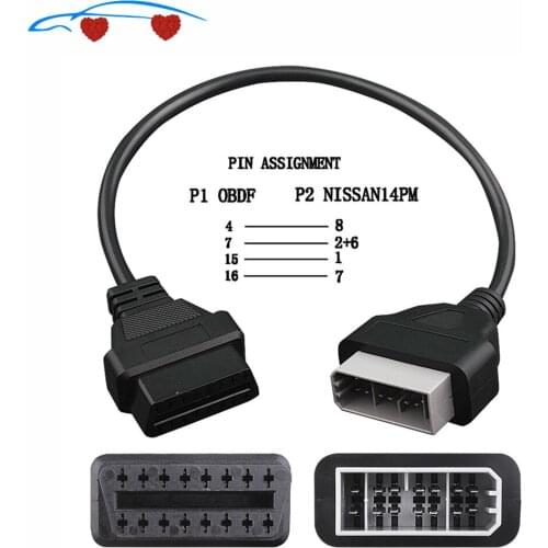 OBD2 Cable Adapter For NS 14 Pin to OBD OBDII 16 Pin Female Diagnostic Cable Connector for Nissan 14Pin Adapter ODB2 Cable