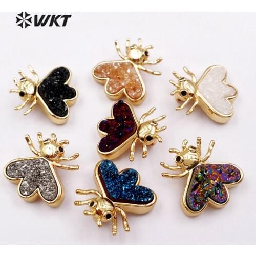 WT-P1351 WKT Wholesale fashion natural stone jewelry multi color optional animal shape mini cute insect pendant for lady girl