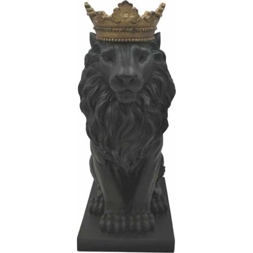 Comfy Hour 15" Resin Stone Lion Figurine King of Forest Statue Sculpture Home Decoration, Black & Gold