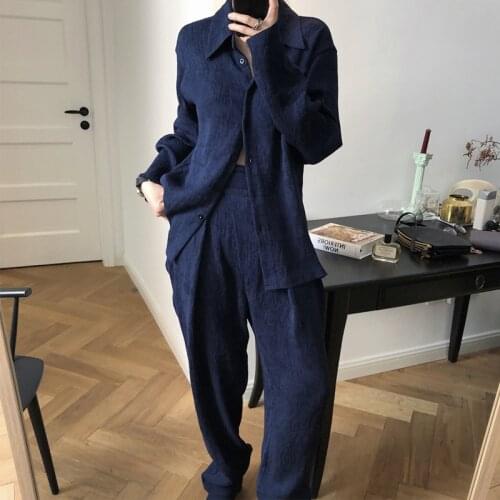 Spring and Autumn womens shirt casual solid color lapel long sleeve loose shirt