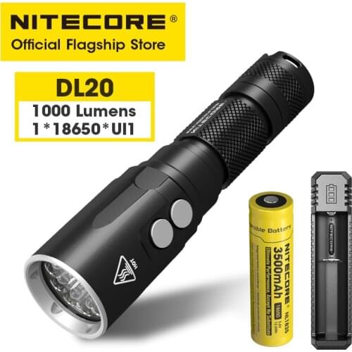 NITECORE DL20 Scuba Diving Light White Red Light LED Olight Flashlight Camping Underwater Lanterna 18650 Battery 1000 lumens