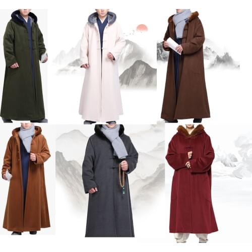 Unisex high quality Winter warm lay meditation cloak zen prayer Buddhist uniform shaolin monk robe cape kung fu clothing red