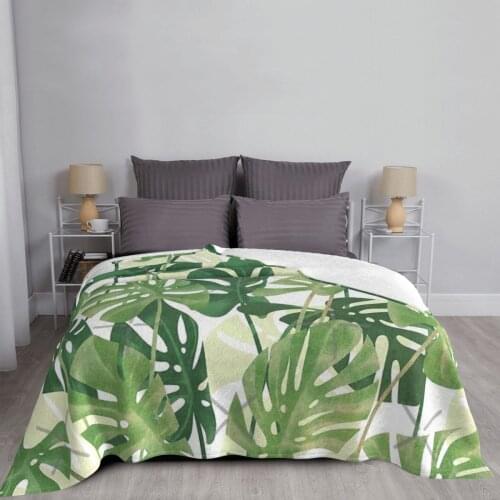 Vintage Monstera Leaves Throw Blanket Carpet Living Room White Plaid Pleads Cover Luxury Sofa Blanket Throw Blanket Anime Plush