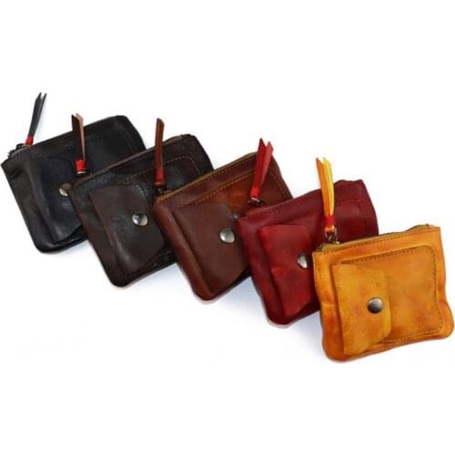 Genuine Leather Coin Purse Vintage Mini Zipper Wallets Case Storage Bag Card Holder Pocket for Men Women