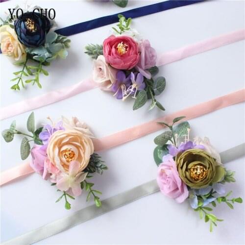 YO CHO Wedding Rose Boutonniere Bride Wrist Corsage Artificial Silk Flower Bridegroom Wedding Meeting Party Personal Adornment
