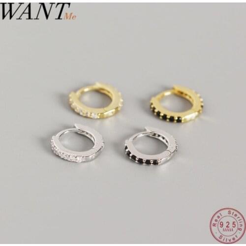 WANTME Real 100% 925 Sterling Silver Minimalist Mini Round Pave Black and White Zircon Stud Earrings for Women Fine Jewelry Gift