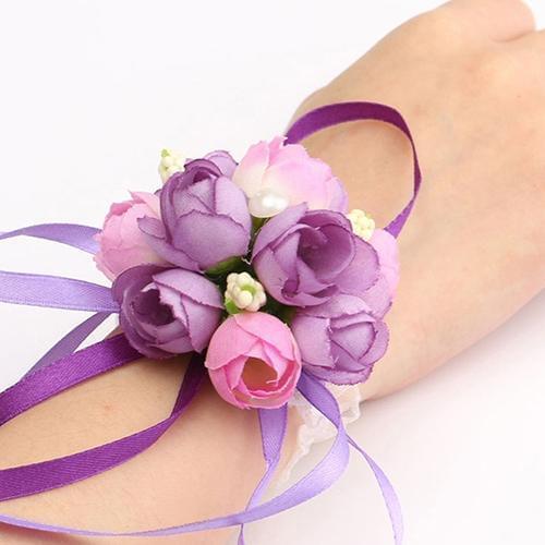 Women Wrist Flower Bracelet Bridesmaid Sisters Wedding Party Bridal Prom Wearing Silk Flower Wristbands Bracelet Wedding Decor