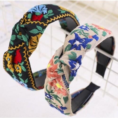 Women Headdress Elegant Stitchwork Flowers Headband Toothed Wholesale Handmade National Hairband Knot for Ladies Headdress