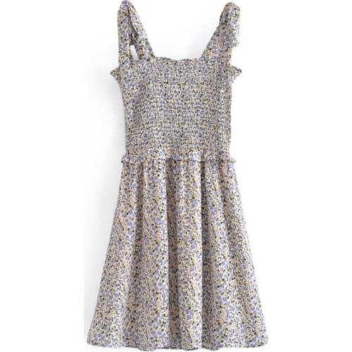 YENKYE Vintage Floral Print Sexy Sleeveless Dress Women Holiday Summer Chiffon Dress Short Vestido