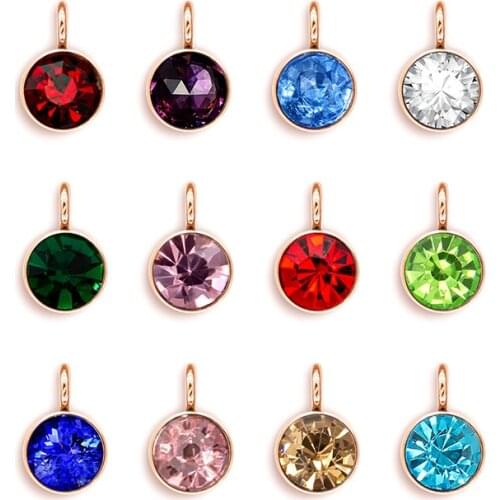 12PCS/lot 6x9mm Rose Gold 12colors birthstone pendant stainless steel birthday stone hang charms fit for diy keychain bracelet