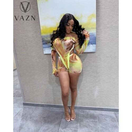 VAZN 2021 European and American Womens Casual Commuter Print Backless Shorts Set Two-Piece Home Outfit