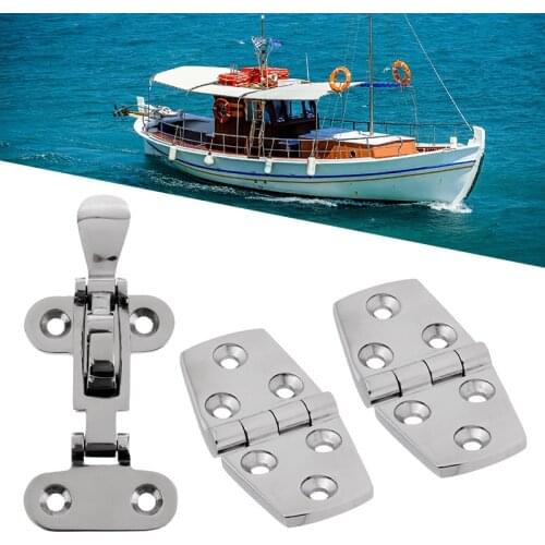 316 Stainless Steel Marine Boat Hardware Anti-Rattle Latch + 1 Pair Hinges Marine Anti-Rattle Latch Boat Door Strap Hinge