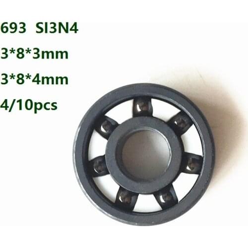 4/10pcs 693 3*8*3mm /3*8*4mm Full Ceramic bearings silicon Full SI3N4 ceramic bearing ceramic deep groove ball bearing