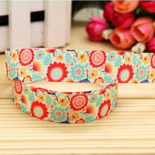 7/8'' Free shipping flowers printed grosgrain ribbon hairbow headwear party decoration diy wholesale OEM 22mm P5814