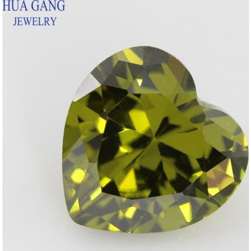 5A Peridot Heart Shape Cubic Zirconia Brilliant Cut Loose CZ Stone Synthetic Gems Beads For Jewelry Size 2x2-16x16mm