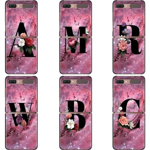 Case For Samsung Galaxy Z Flip Foldable Black Coque Z Flip 5G Fold Shockproof Protective Phone Cover Letter A M O R E Flower