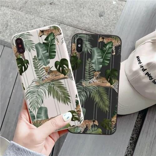 Tropical plant Leopard Phone Case For Iphone 7 XS XR X 8 6 6S 7 Plus 12 11 Pro MAX Luxury Soft Back Cases Colorful Shell Cover
