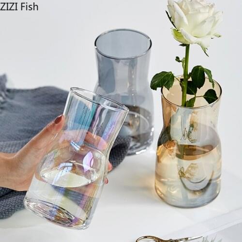 Colored Wide-mouth Glass Vase Transparent Large-diameter Wide-mouth Desktop Room Hydroponic Flowers Flower Arrangement Vase Home