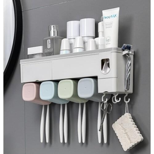 Toothbrush Holder Automatic Toothpaste Squeezer Dispenser Wall Mount Storage Rack Bathroom Accessories