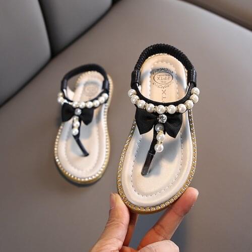 Children Sandals Summer Casual Baby Girls Beach Sandals Pearl Design Shoes Soft Leather Princess Girls Shoes
