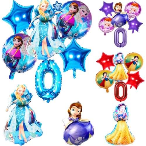6pcs/lot Disney Frozen Princess Elsa Cinderella Childrens Birthday Party Decoration Aluminum Foil Number Balloon Kids Gift Toy