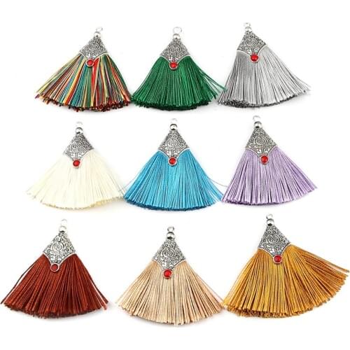 Doreen Box Tassel Charms Pendants General Hat Fan-shaped Polyester Pendants Boho Style Accessories for DIY Jewelry 4.5cm,5 PCs